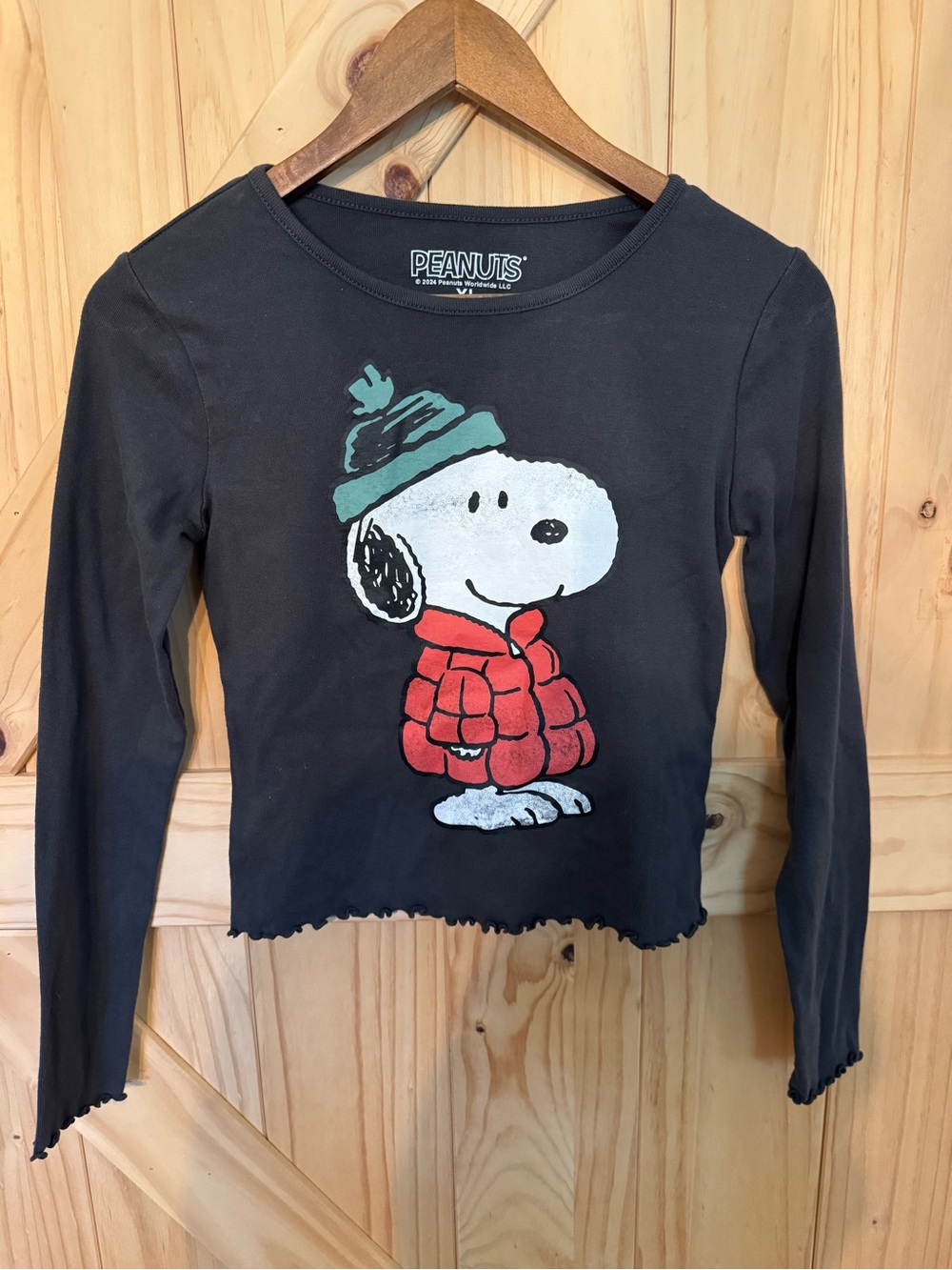 Target Dark Gray Long-Sleeve Peanuts Snoopy Graphic Tee with Red & Green Accents